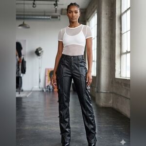 High-Rise Black Faux Leather Cargo Joggers